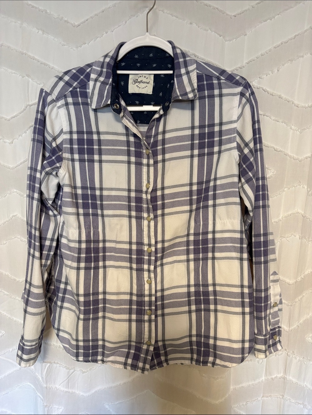 White and Purple Plaid Snap-Down Shirt